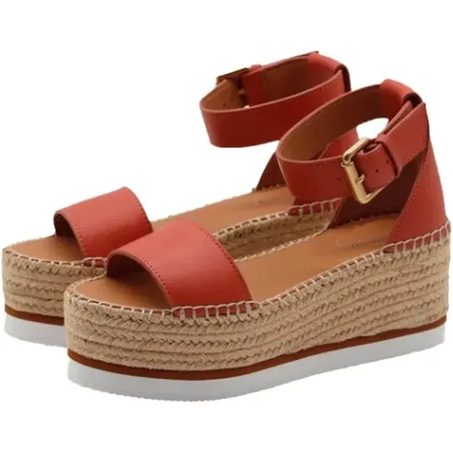 Red Glyn Sandals with Adjustable Strap and Golden Buckle , female, Sizes: 7 UK, 6 UK - See by Chloé - Modalova