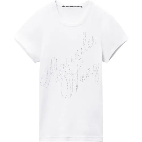 Fitted Tee mit Cursive Logo Weiß , Damen, Größe: M - alexander wang - Modalova