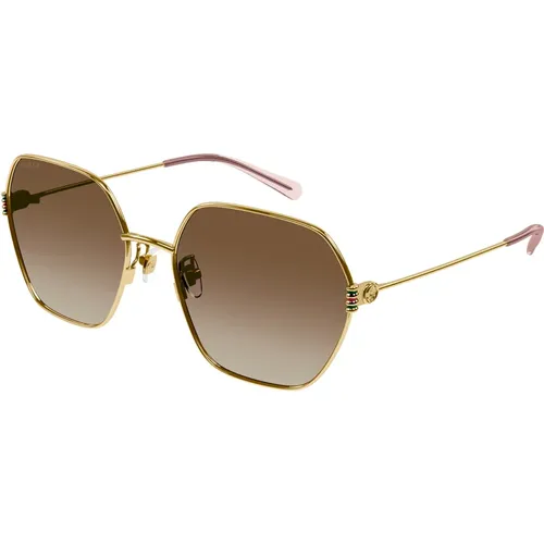 Gold/Brown Shaded Sunglasses , female, Sizes: 60 MM - Gucci - Modalova