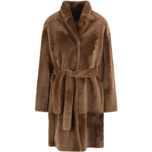 Light Shearling Coat with Classic Lapel and Snap Button Closure , female, Sizes: S, M - Yves Salomon - Modalova