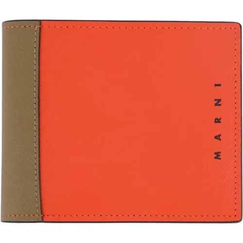 Bi-Texture Leather Bi-Fold Wallet , male, Sizes: ONE SIZE - Marni - Modalova