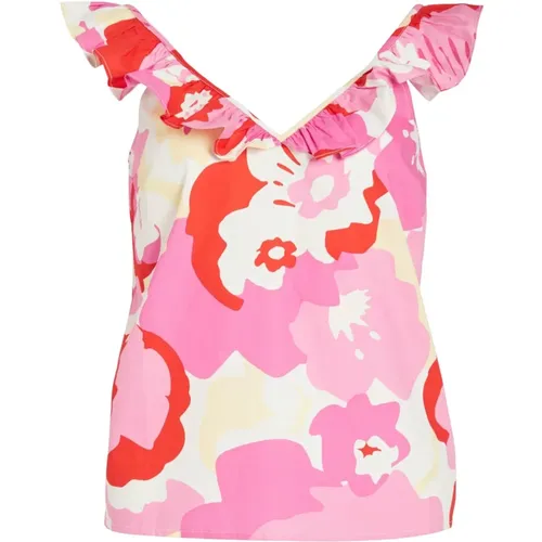 Blumiges V-Ausschnitt Ärmelloses Tank Top - Vila - Modalova