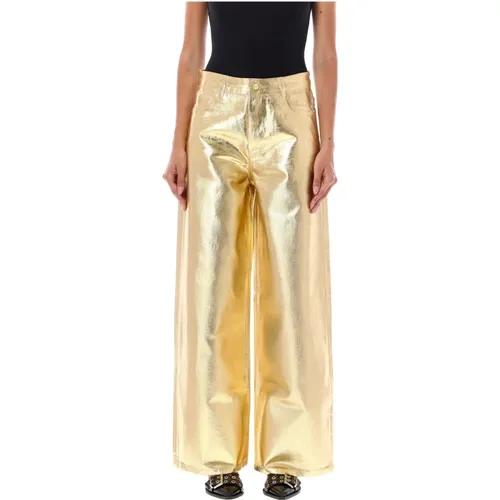 Wide Gold Denim Jeans , female, Sizes: W25, W27 - Ganni - Modalova
