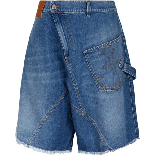 Denim Bermuda Shorts with Fringes , male, Sizes: W30 - JW Anderson - Modalova