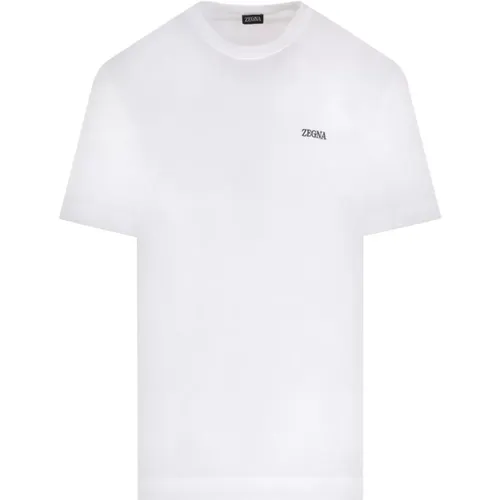 Weiße Baumwoll-T-Shirt mit Logo-Stickerei - Ermenegildo Zegna - Modalova