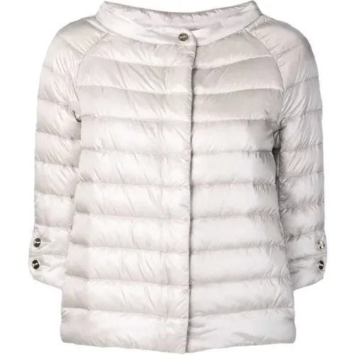 Grey Feather Down Short Padded Jacket , female, Sizes: XS, XL, M - Herno - Modalova