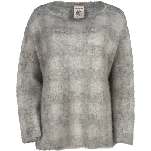 Kariertes Strickpullover in Grau , Damen, Größe: M - Semicouture - Modalova