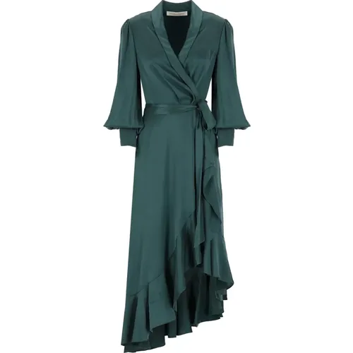 Silk Dress with V-Neck and Flared Hem , female, Sizes: M - Zimmermann - Modalova