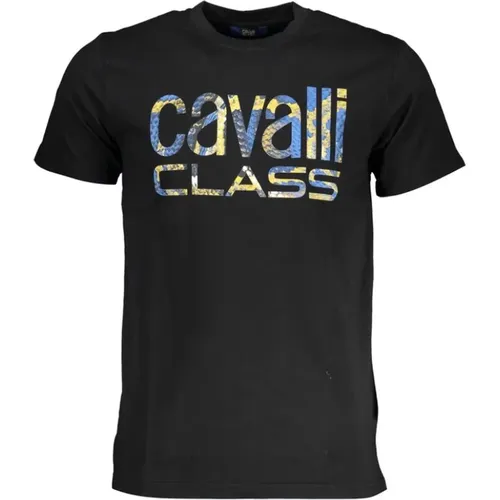 Schwarzes T-Shirt mit Drucklogo , Herren, Größe: XL - Cavalli Class - Modalova