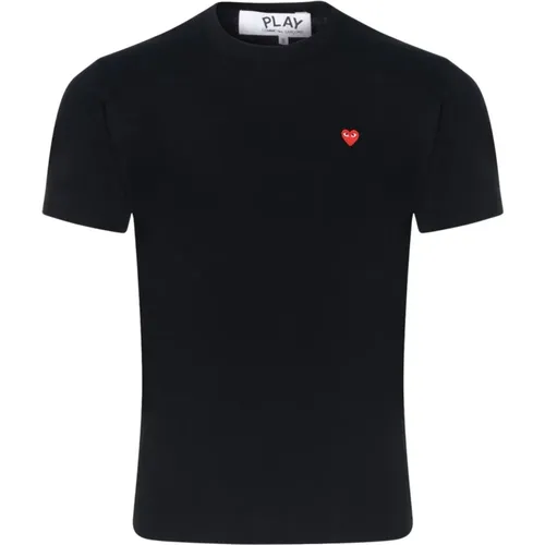 Schwarzes Baumwoll-T-Shirt mit kleinem Herz - Comme des Garçons Play - Modalova