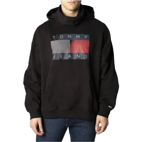 Herren Schwarzer Print Kapuzenpullover , Herren, Größe: L - Tommy Jeans - Modalova