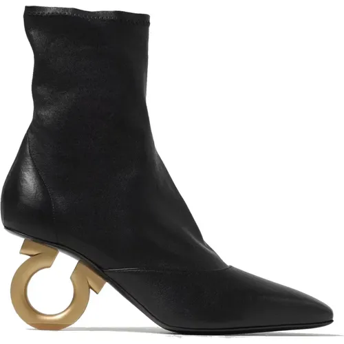 Leather Ankle Boots Square Toe , female, Sizes: 6 UK, 4 UK, 5 UK, 6 1/2 UK, 5 1/2 UK, 3 UK - Salvatore Ferragamo - Modalova