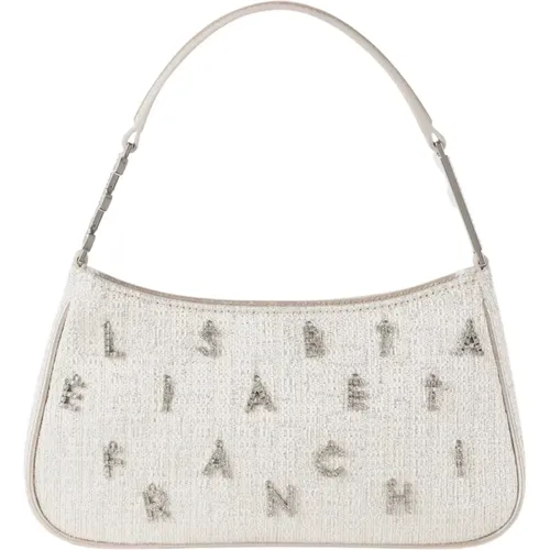 Tweed Lurex Shoulder Bag with Rhinestone Lettering , female, Sizes: ONE SIZE - Elisabetta Franchi - Modalova