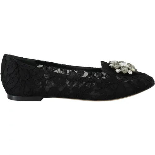 Elegant flat Vally shoes with floral lace , female, Sizes: 2 UK - Dolce & Gabbana - Modalova