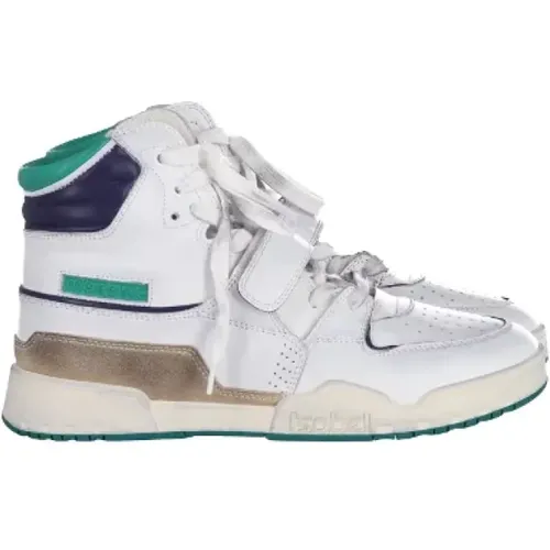 Weiße Leder High-Top Sneakers mit grünen Details - Isabel Marant Pre-owned - Modalova