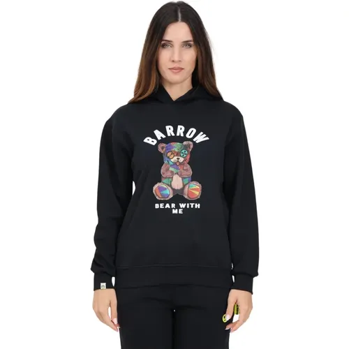 Schwarzer Hoodie mit Teddy-Print , Damen, Größe: S - BARROW - Modalova