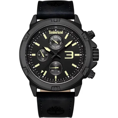 Schwarze Lederuhr Quarz Analog Edelstahl - Timberland - Modalova