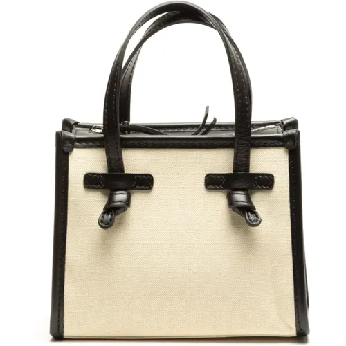Marcella Cream Leather and Fabric Bag , female, Sizes: ONE SIZE - Gianni Chiarini - Modalova
