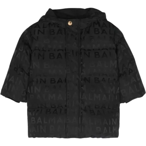 Schwarze Steppjacke mit Logoaufdruck - Balmain - Modalova