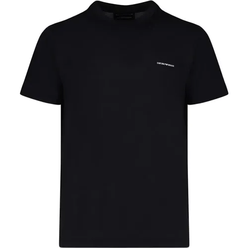 Marineblaues Logo Print Baumwoll T-Shirt , Herren, Größe: L - Emporio Armani - Modalova