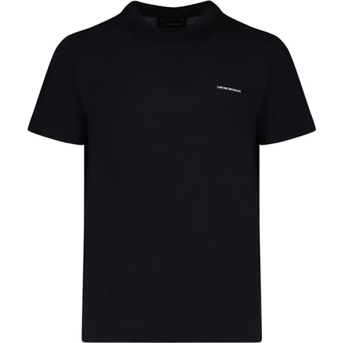 Marineblaues Logo Print Baumwoll T-Shirt , Herren, Größe: XL - Emporio Armani - Modalova