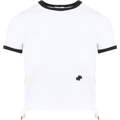 Weißes Geripptes Baumwoll-T-Shirt mit Loop Cutout , Damen, Größe: S - Patou - Modalova