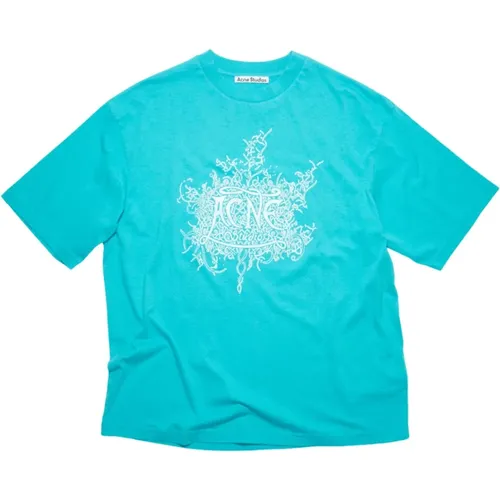 Fluoreszierendes Blaues Logo T-Shirt , Herren, Größe: M - Acne Studios - Modalova