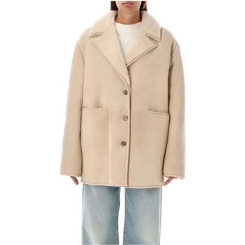 Shearling Mantel Elfenbein Oberbekleidung Aw24 - Loulou Studio - Modalova