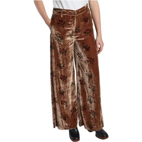 Floral Pattern Brown Pants , female, Sizes: M - Diega - Modalova