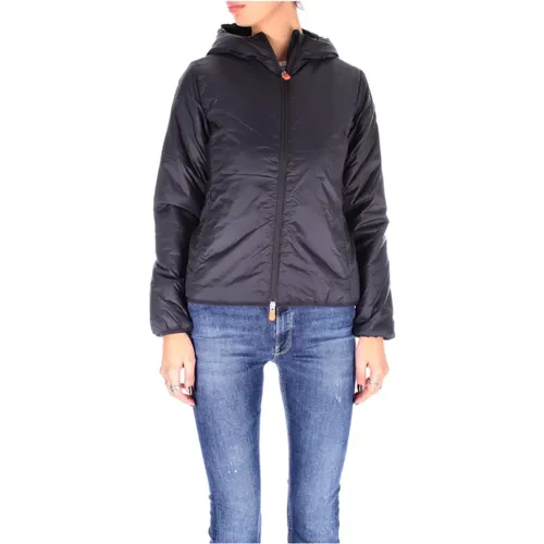 Schwarze Jacke mit Logo und seitlichem Reißverschluss , Damen, Größe: XS - Save The Duck - Modalova