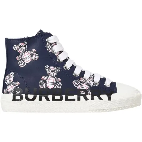 Blaue Bedruckte Stoff Sneakers für Kinder - Burberry - Modalova