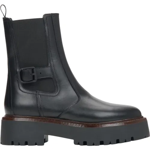 Schwarze Plateau-Stiefeletten für Damen aus echtem italienischem Leder , Damen, Größe: 39 EU - Estro - Modalova