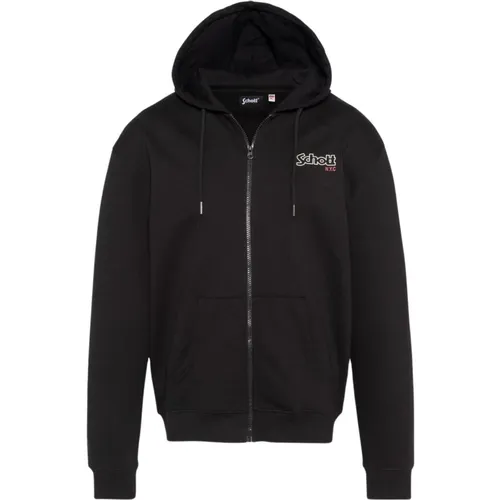 Schwarzer Kapuzen-Zip-Sweatshirt - Schott NYC - Modalova