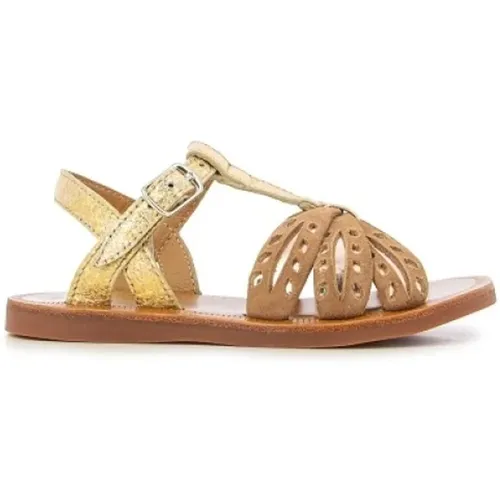 Gold Glitzer Leder Sandalen für Mädchen - Pom D'Api - Modalova