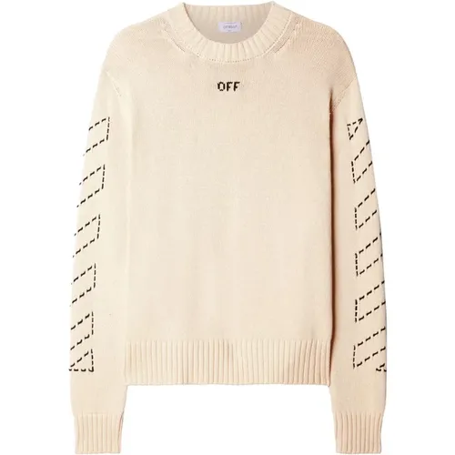 Knit Sweater with Diag-Stripe and Arrows , male, Sizes: S, M - Off White - Modalova