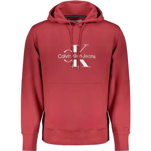 Roter Hoodie mit zentraler Tasche und Logo-Print , Herren, Größe: L - Calvin Klein - Modalova