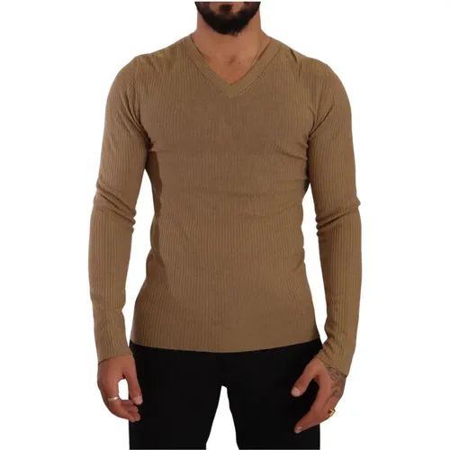 Luxuriöser Brauner Woll V-Ausschnitt Pullover - Ermanno Scervino - Modalova