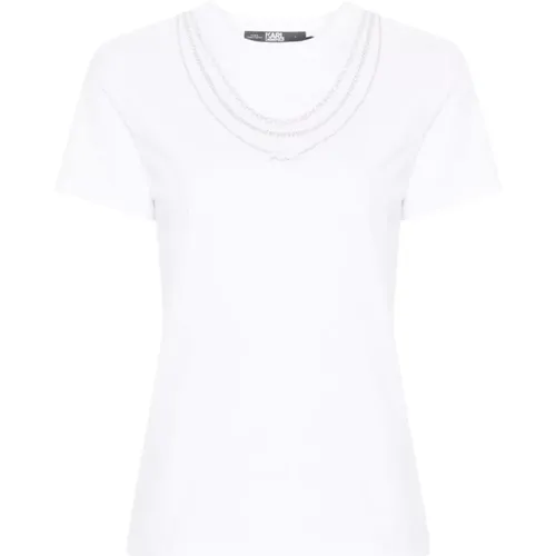 Weißes T-Shirt mit Silbernen Halsketten , Damen, Größe: M - Karl Lagerfeld - Modalova