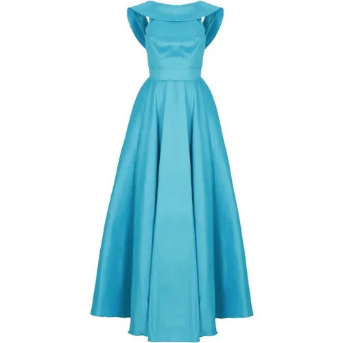Hellblaues Langes Kleid mit Rüschen , Damen, Größe: M - Atelier Legora - Modalova