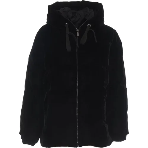 Schwarze Samt Kapuzen Daunenjacke , Damen, Größe: XS - MC2 Saint Barth - Modalova