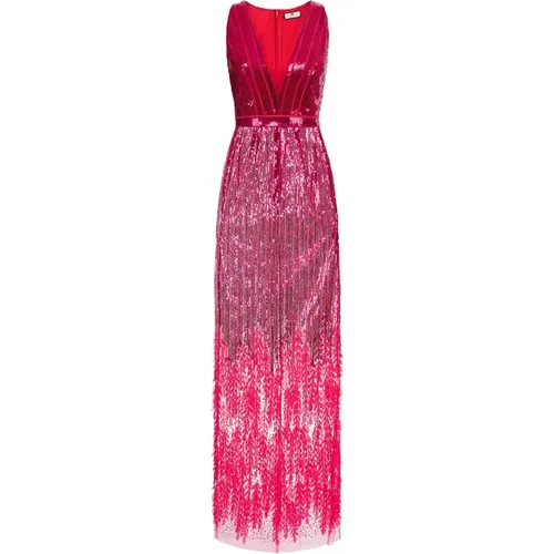 Fuchsia Sequin V-Neck Dress , female, Sizes: L - Elisabetta Franchi - Modalova