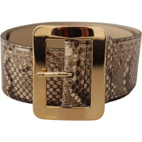 Elegant Leather Belt with Engraved Buckle , female, Sizes: 65 CM - Dolce & Gabbana - Modalova