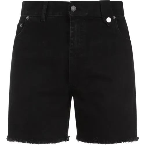 Schwarze Denim Shorts Gerader Fransensaum , Herren, Größe: M - EgonLab - Modalova