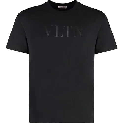 Geripptes Rundhals-Baumwoll-T-Shirt , Herren, Größe: L - Valentino - Modalova