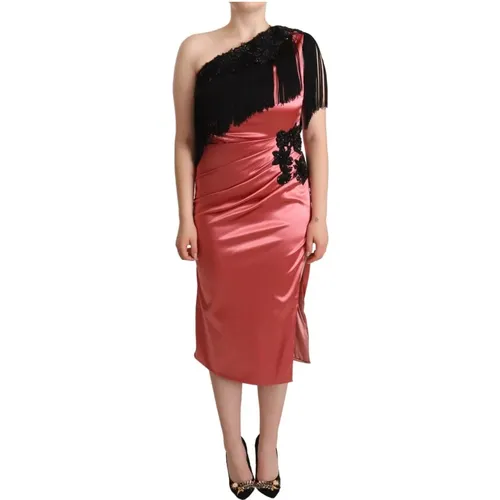 Rosa Seidenkleid mit Quastenfransen - Dolce & Gabbana - Modalova