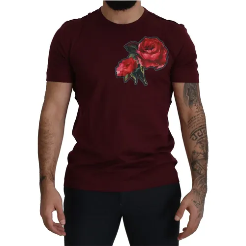 Elegantes Bordeaux-Rosen-T-Shirt , Herren, Größe: L - Dolce & Gabbana - Modalova