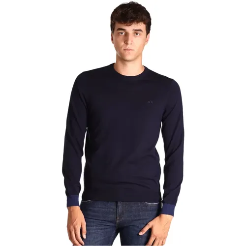 Blaue Sweaters mit rundem Ellbogenkontrast - Sun68 - Modalova