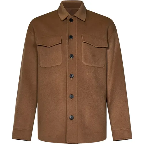 Camel Wool Shirt Aw24 , male, Sizes: XL, S, L - Low Brand - Modalova