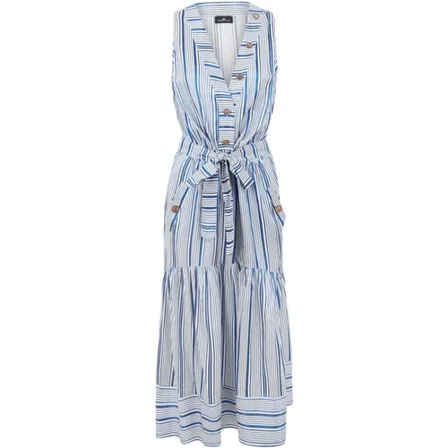 Blue and White Shirt Dress , female, Sizes: L - Elisabetta Franchi - Modalova