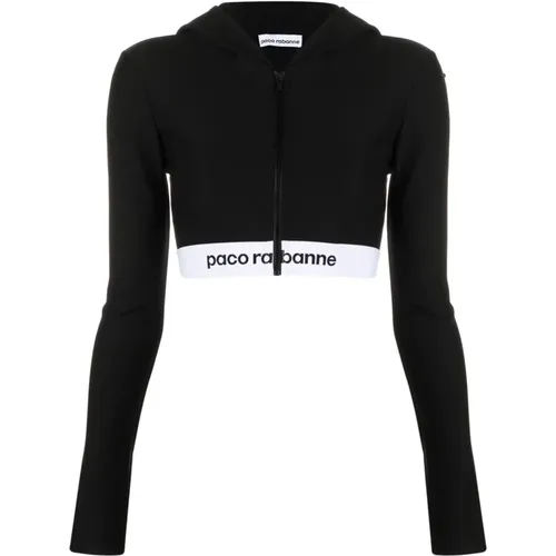 Schwarzer Baumwoll Cropped Hoodie Pullover - Paco Rabanne - Modalova